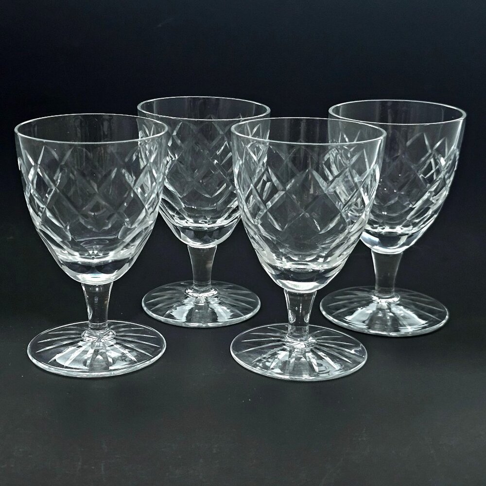 Diamond Cut Glass Cordial Glasses 3oz set/4 crystal thumbprint delicate stemmed